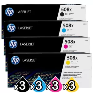 3 sets of 4 Pack HP 508X (CF360X-CF363X) Genuine Toner Cartridges  [3BK,3C,3M,3Y]