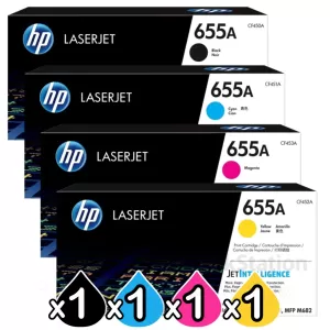 4 Pack HP 655A (CF450A-CF453A) Genuine Toner Cartridges [1BK,1C,1M,1Y]