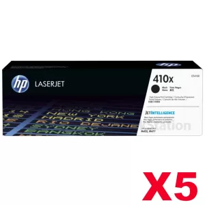 5 x HP 410X (CF410X) Genuine Black Toner Cartridge - 6,500 pages