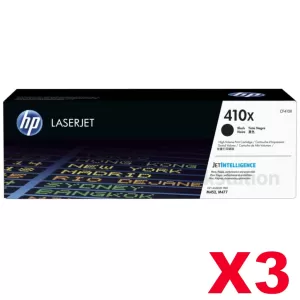 3 x HP 410X (CF410X) Genuine Black Toner Cartridge - 6,500 pages