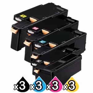 12 Pack Compatible Fuji Xerox Docuprint CM115 CP115 CP116 CM225 CP225 High Yield Toner Cartridges (CT202264-CT202267) - [3BK,3C,3M,3Y]