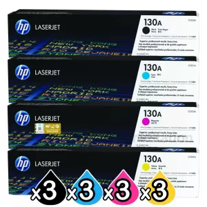 3 sets of 4 Pack HP CF350A-CF353A (130A) Genuine Toner Cartridges [3BK,3C,3M,3Y]