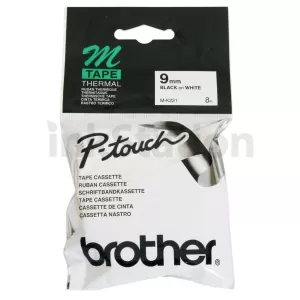Genuine Brother M-K221 9mm Black Text on White Tape - 8 meters