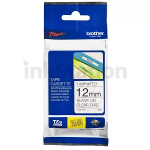Genuine Brother TZe-131 12mm Black Text on Clear Laminated Tape - 8 meters