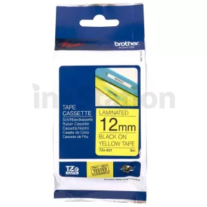 Genuine Brother TZe-631 12mm Black Text on Yellow Laminated Tape - 8 meters