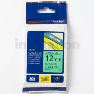 Genuine Brother TZe-731 12mm Black Text on Green Laminated Tape - 8 meters