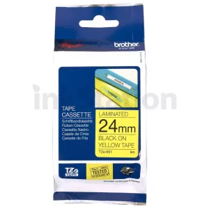 Genuine Brother TZe-651 24mm Black Text on Yellow Laminated Tape - 8 meters