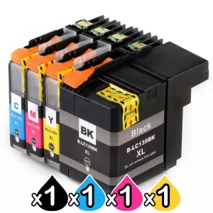 4 Pack Compatible Brother LC-139XLBK + LC-135XLC/M/Y Ink Cartridge Set [1BK,1C,1M,1Y]