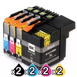 8 Pack Compatible Brother LC-139XLBK + LC-135XLC/M/Y Ink Cartridge Set [2BK,2C,2M,2Y]