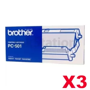 3 x Genuine Brother PC-501 A single, Pre-loaded, Thermal Printing Ribbon, Frame & Gears