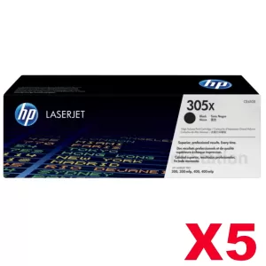 5 x HP CE410X (305X) Genuine Black Toner Cartridge - 4,000 Pages