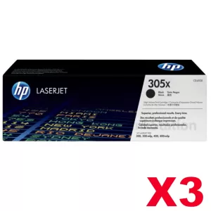 3 x HP CE410X (305X) Genuine Black Toner Cartridge - 4,000 Pages