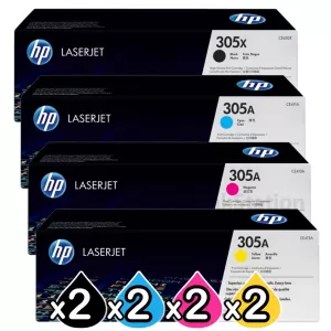 2 sets of 4 Pack HP CE410X-CE413A (305X/305A) Genuine Toner Cartridges [2BK,2C,2M,2Y]