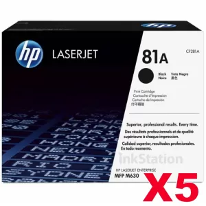 5 x HP CF281A (81A) Genuine Black Toner Cartridge - 10,500 Pages