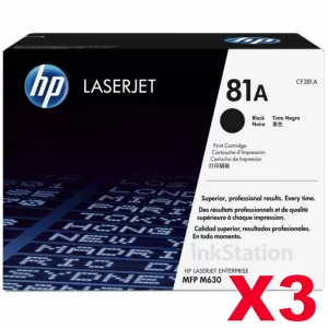 3 x HP CF281A (81A) Genuine Black Toner Cartridge - 10,500 Pages