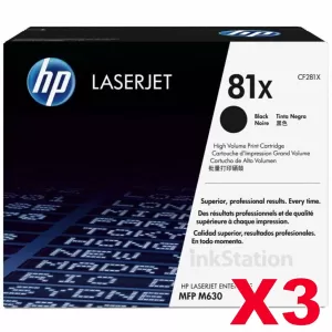 3 x HP CF281X (81X) Genuine Black Toner Cartridge - 25,000 Pages