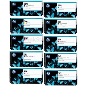10 Pack HP 746 / 746B / 747 Genuine Ink Cartridges Combo [1MBK, 1PBK, 1C, 1M, 1Y, 1GY, 1CG, 1CB, 1CR, 1GE]