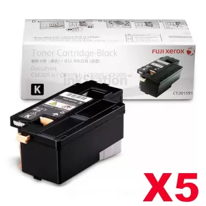 5 x Genuine Fuji Xerox DocuPrint CP105 CP205 CM205 CM215 CP215 Black Toner Cartridge(CT201591) - 2,000 pages