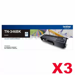 3 x Genuine Brother TN-346BK Black High Yield Toner Cartridge - 4,000 pages