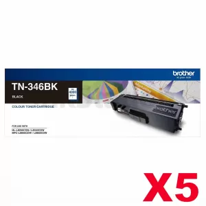 5 x Genuine Brother TN-346BK High Yield Black Toner Cartridge - 4,000 pages