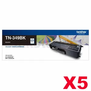 5 x Genuine Brother TN-349BK Black Toner Cartridge - 6,000 pages