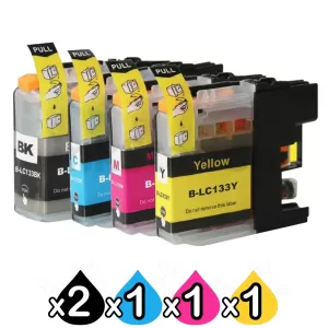 5 Pack Compatible Brother LC-133 Ink Cartridges [2BK,1C,1M,1Y]