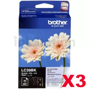 3 x Genuine Brother LC-39BK Black Inkjet - 300 pages each