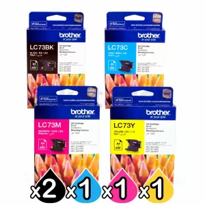 5 Pack Genuine Brother LC-73 Ink Combo [2BK+C+M+Y]