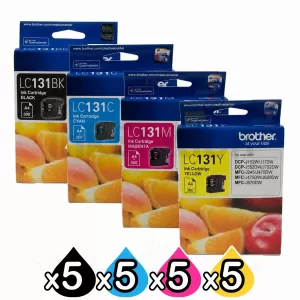 20-Pack Genuine Brother LC-131 Ink Cartridge Combo [5BK+5C+5M+5Y]