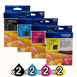8-Pack Genuine Brother LC-131 Ink Cartridge Combo [2BK+2C+2M+2Y]