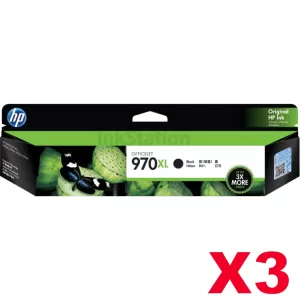 3 x HP 970XL Genuine Black High Yield Inkjet Cartridge CN625AA- 9,200 Pages