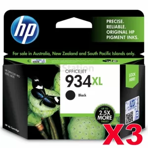 3 x HP 934XL Genuine Black High Yield Inkjet Cartridge C2P23AA - 1,000 Pages