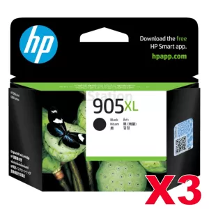 3 x HP 905XL Genuine Black High Yield Inkjet Cartridge T6M17AA - 825 Pages