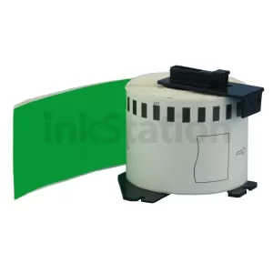 Compatible Brother DK-22205 Black Text on Green Continuous Paper Label Roll 62mm x 30.48m