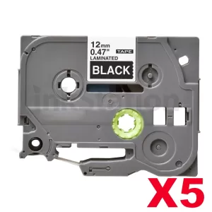 5 x Compatible Brother TZe-335 12mm White Text on Black Laminated Tape - 8 meters