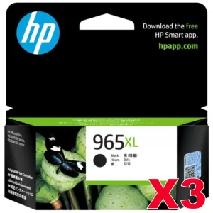 3 x HP 965XL Genuine Black High Yield Inkjet Cartridge 3JA84AA - 2,000 Pages