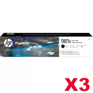 3 x HP 981X Genuine Black High Yield Inkjet Cartridge L0R12A - 11,000 Pages