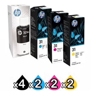10 Pack HP 32XL + 31 Genuine Ink Bottle 1VV24AA 1VU26AA-1VU28AA [4BK,2C,2M,2Y]