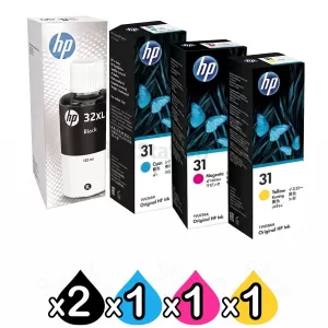 5 Pack HP 32XL + 31 Genuine Ink Bottle 1VV24AA 1VU26AA-1VU28AA [2BK,1C,1M,1Y]