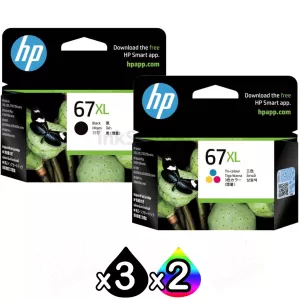 5 Pack HP 67XL Genuine High Yield Inkjet Cartridges 3YM57AA + 3YM58AA [3BK,2CL]