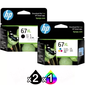 3 Pack HP 67XL Genuine High Yield Inkjet Cartridges 3YM57AA + 3YM58AA [2BK,1CL]