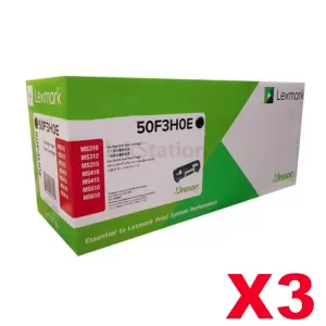 3 x Lexmark 503H (50F3H0E) Genuine MS310 / MS312 / MS410 / MS415/ MS510 / MS610 High Yield Toner Cartridge - 5,000 pages