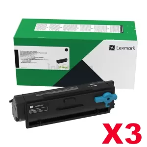 3 x Lexmark 55B6H00 Genuine MS331 / MS431 / MX431 Black High Yield Toner Cartridge - 15,000 pages