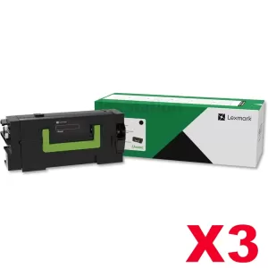 3 x Lexmark 58D6000 Genuine MS823 / MS826 / MX721 / MX722 / MX826 Black Return Programme Toner Cartridge - 7,500 pages