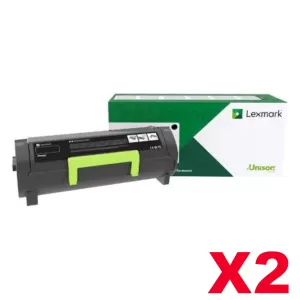 2 x Lexmark 603H (60F3H00) Genuine MX310 / MX410 / MX511 / MX611 Black High Yield Toner Cartridge - 10,000 pages