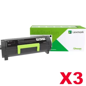 3 x Lexmark 56F6X0E Genuine MS421 / MS521 / MS622 / MX421 / MX522 / MX622 Black Extra High Yield Return Program Toner Cartridge - 20,000 pages