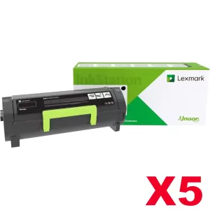 5 x Lexmark 56F6X0E Genuine MS421 / MS521 / MS622 / MX421 / MX522 / MX622 Black Extra High Yield Return Program Toner Cartridge - 20,000 pages