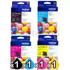 4 Pack Genuine Brother LC-77XL High Yield Ink Combo [BK+C+M+Y]