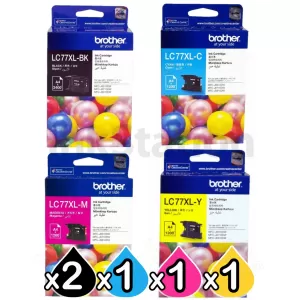 5 Pack Genuine Brother LC-77XL High Yield Ink Combo [2BK+C+M+Y]