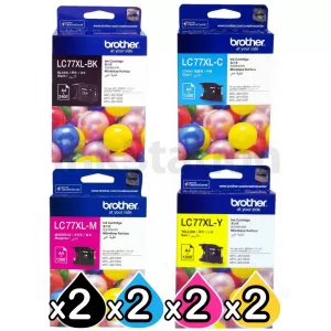 8 Pack Genuine Brother LC-77XL High Yield Ink Combo [2BK+2C+2M+2Y]